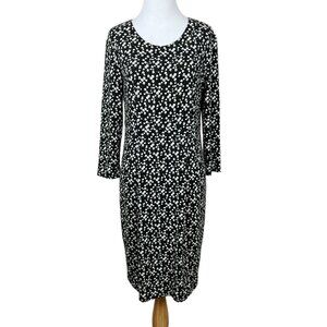 Max Mara Weekend Dress Womens Medium Black Green Floral Sheath Stretch Knit Knee